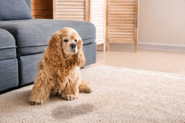 Hund er kommet til at tisse på gulvtæppet pga. urin-inkontinens